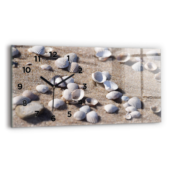 Glass wall clock rectangular Seashells on the beach