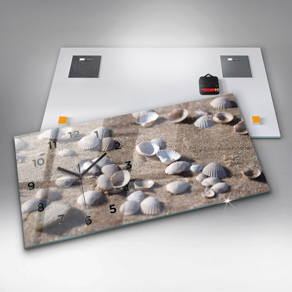 Glass wall clock rectangular Seashells on the beach