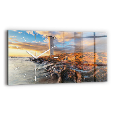 Glass wall clock rectangular The Lighthouse and the Baltic Sea