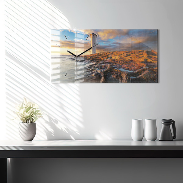 Glass wall clock rectangular The Lighthouse and the Baltic Sea