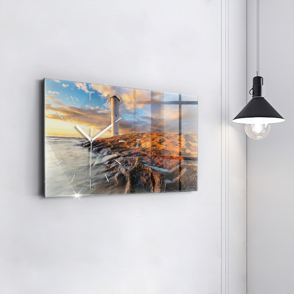 Glass wall clock rectangular The Lighthouse and the Baltic Sea