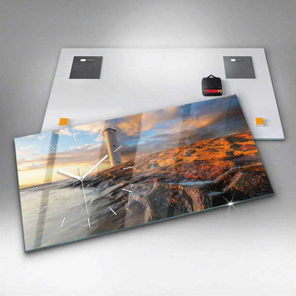 Glass wall clock rectangular The Lighthouse and the Baltic Sea