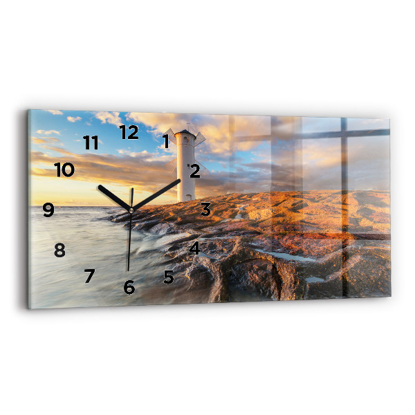 Glass wall clock rectangular The Lighthouse and the Baltic Sea