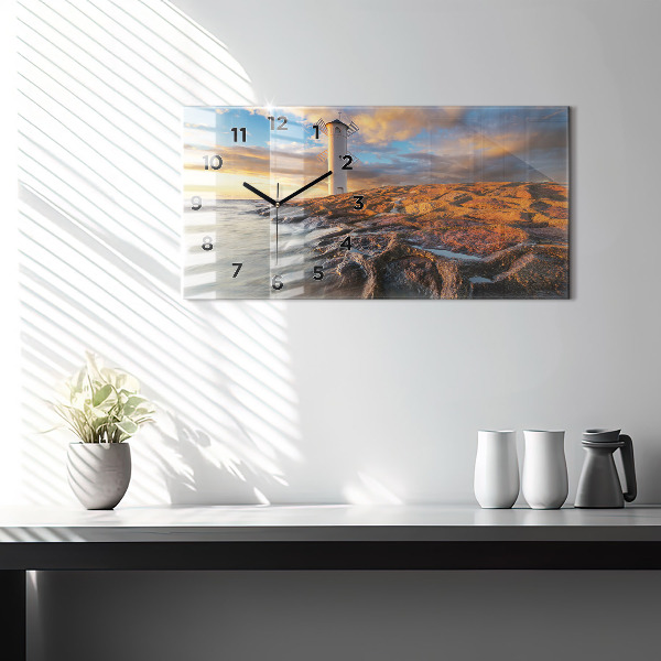 Glass wall clock rectangular The Lighthouse and the Baltic Sea