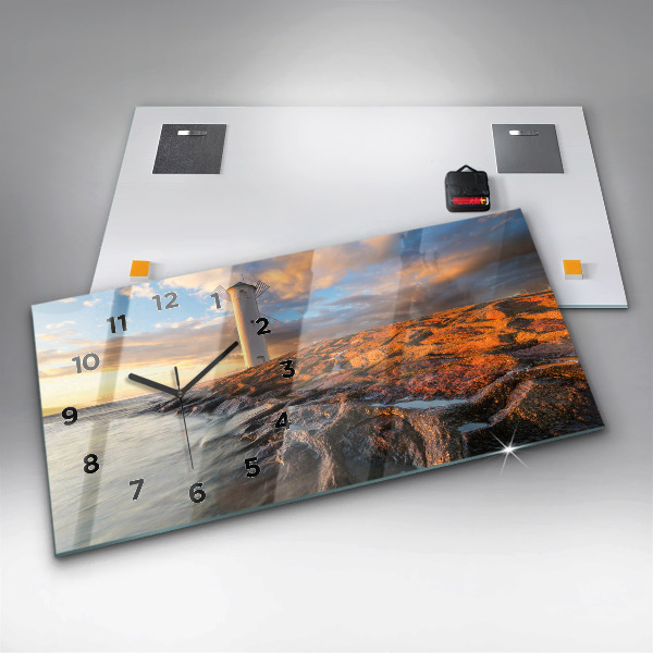 Glass wall clock rectangular The Lighthouse and the Baltic Sea