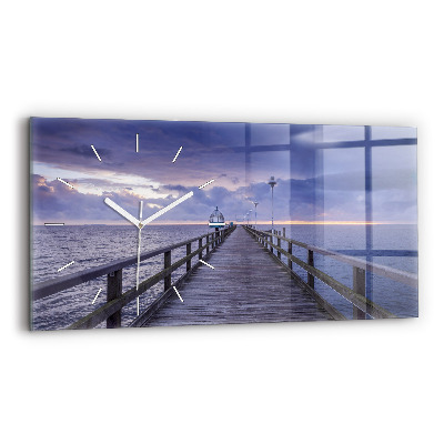 Glass wall clock rectangular Pier on the Baltic Sea