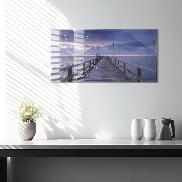 Glass wall clock rectangular Pier on the Baltic Sea