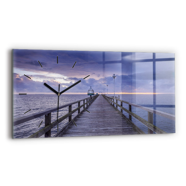 Glass wall clock rectangular Pier on the Baltic Sea