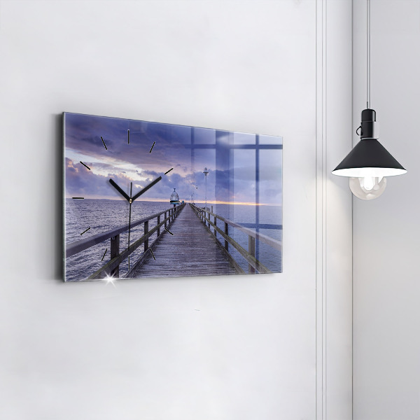 Glass wall clock rectangular Pier on the Baltic Sea