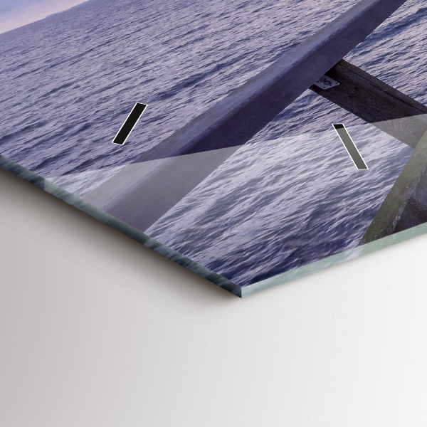 Glass wall clock rectangular Pier on the Baltic Sea