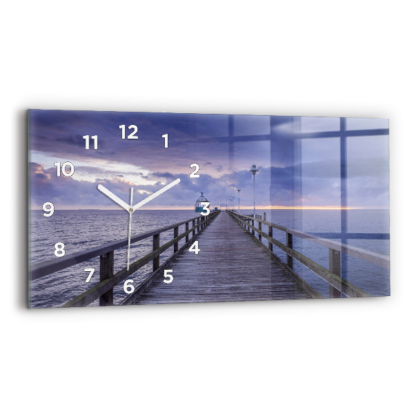 Glass wall clock rectangular Pier on the Baltic Sea