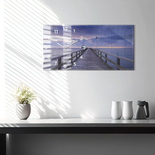 Glass wall clock rectangular Pier on the Baltic Sea