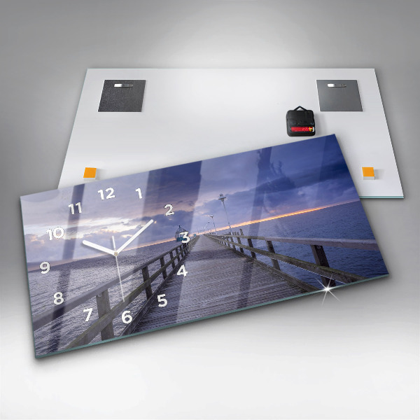 Glass wall clock rectangular Pier on the Baltic Sea