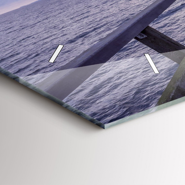 Glass wall clock rectangular Pier on the Baltic Sea