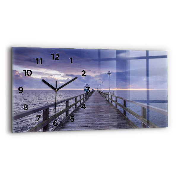 Glass wall clock rectangular Pier on the Baltic Sea