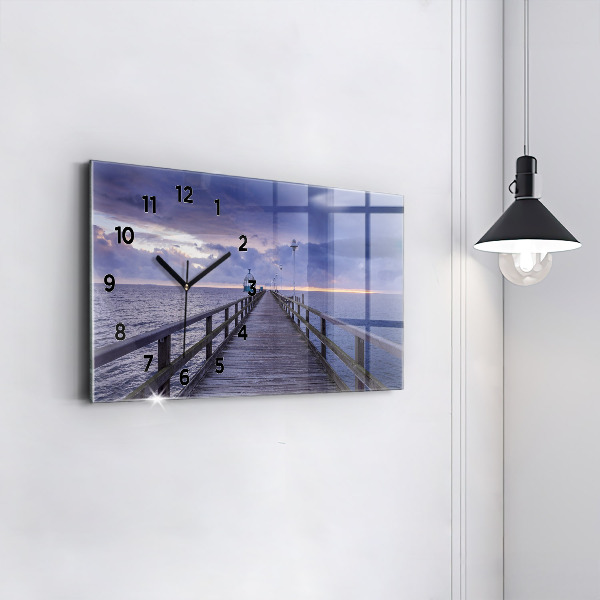 Glass wall clock rectangular Pier on the Baltic Sea