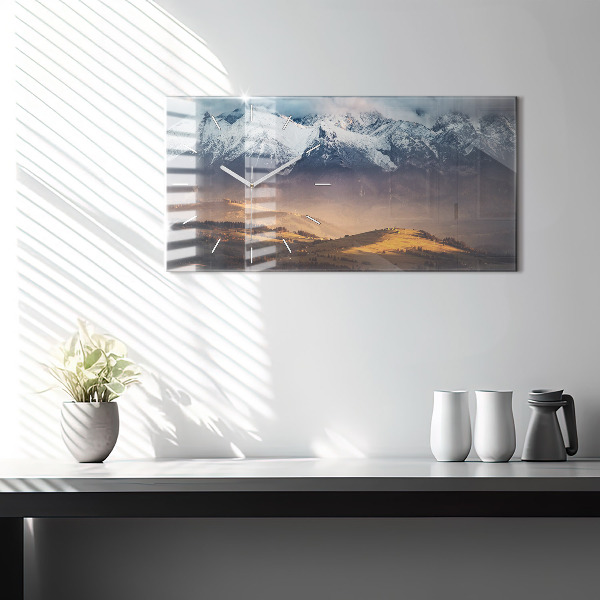 Glass wall clock rectangular Tatra Mountains in winter mountain panorama