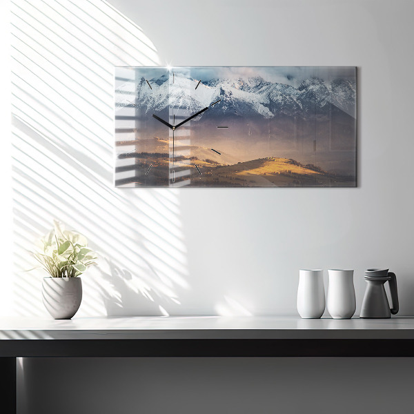 Glass wall clock rectangular Tatra Mountains in winter mountain panorama
