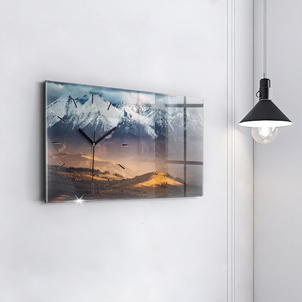 Glass wall clock rectangular Tatra Mountains in winter mountain panorama