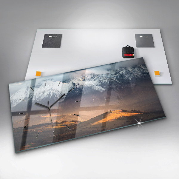 Glass wall clock rectangular Tatra Mountains in winter mountain panorama