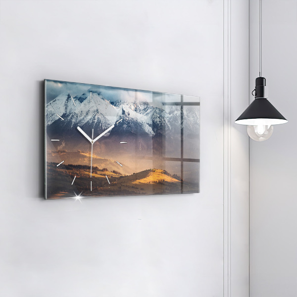 Glass wall clock rectangular Tatra Mountains in winter mountain panorama