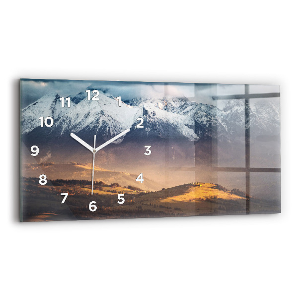 Glass wall clock rectangular Tatra Mountains in winter mountain panorama