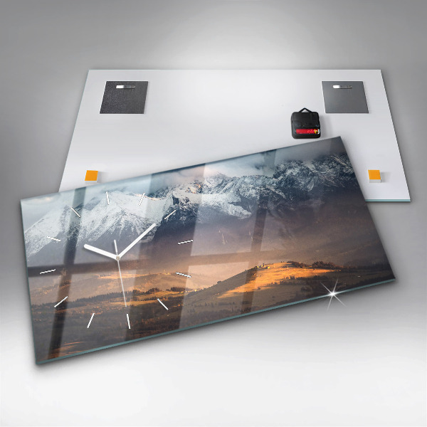 Glass wall clock rectangular Tatra Mountains in winter mountain panorama