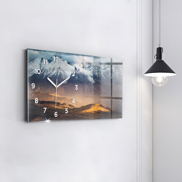 Glass wall clock rectangular Tatra Mountains in winter mountain panorama