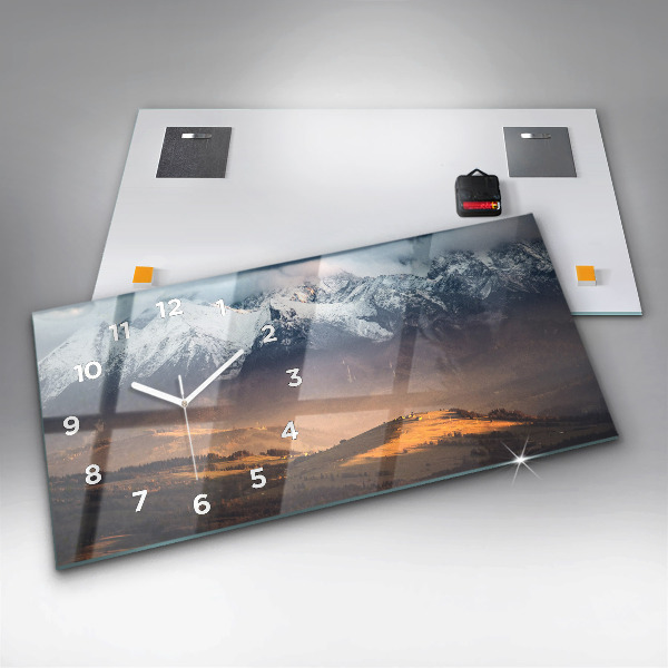 Glass wall clock rectangular Tatra Mountains in winter mountain panorama