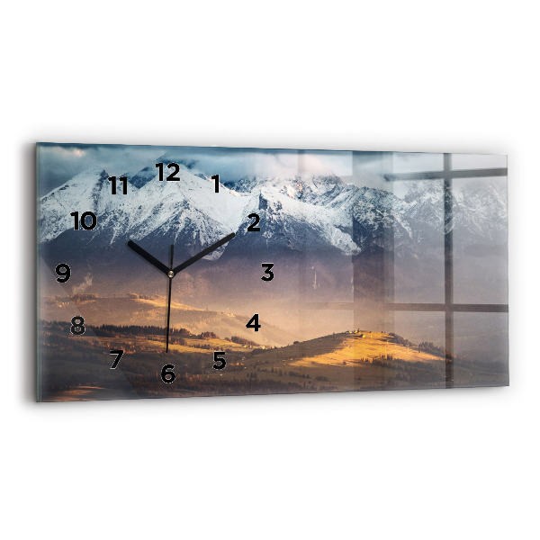 Glass wall clock rectangular Tatra Mountains in winter mountain panorama
