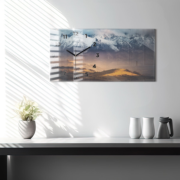 Glass wall clock rectangular Tatra Mountains in winter mountain panorama