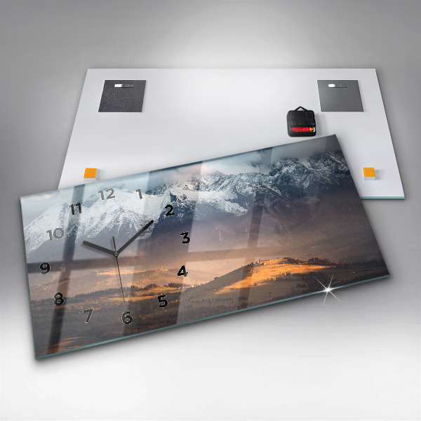 Glass wall clock rectangular Tatra Mountains in winter mountain panorama