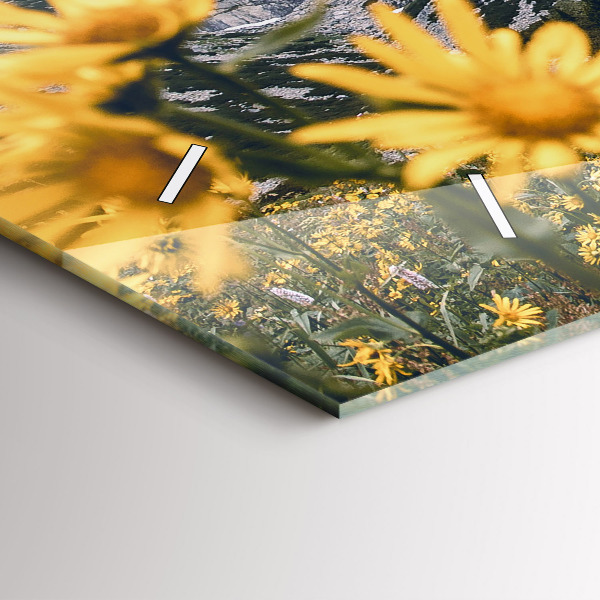 Glass wall clock rectangular Meadow flowers in the mountains