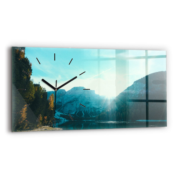 Glass wall clock rectangular Mountain and river in Poland