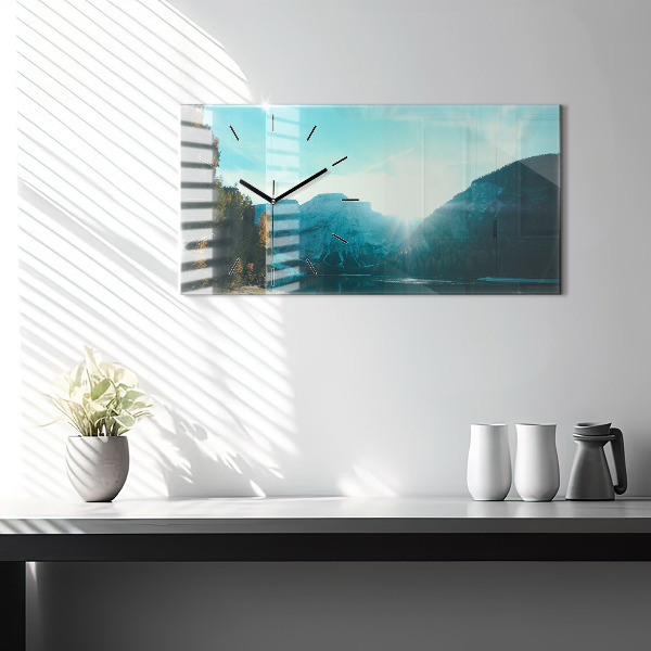 Glass wall clock rectangular Mountain and river in Poland