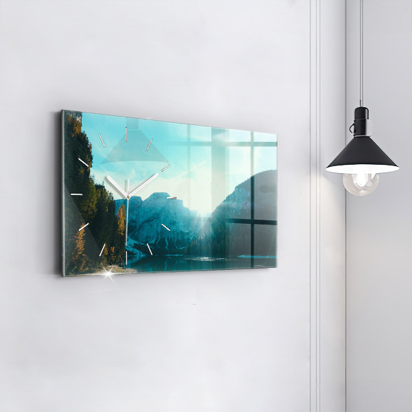 Glass wall clock rectangular Mountain and river in Poland