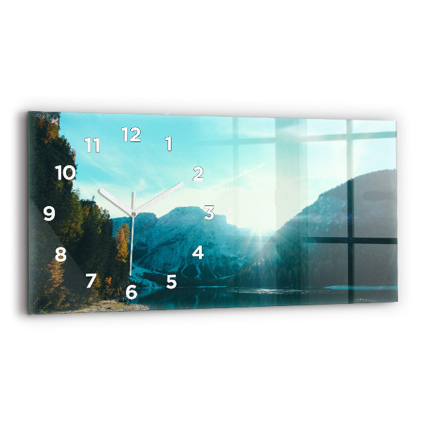 Glass wall clock rectangular Mountain and river in Poland