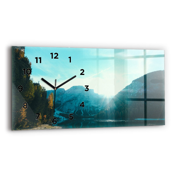 Glass wall clock rectangular Mountain and river in Poland