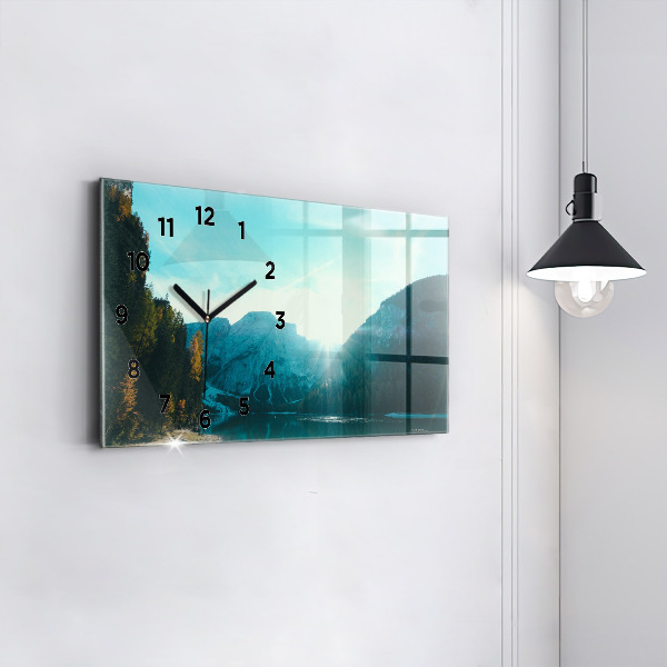Glass wall clock rectangular Mountain and river in Poland