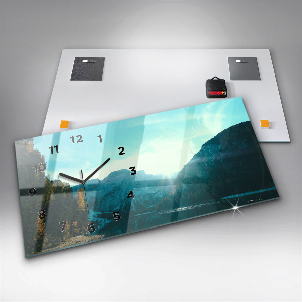 Glass wall clock rectangular Mountain and river in Poland