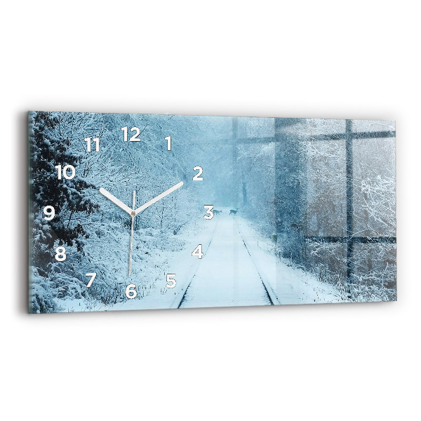 Glass wall clock rectangular Deer on the tracks
