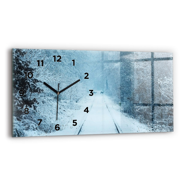 Glass wall clock rectangular Deer on the tracks