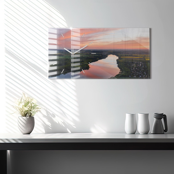 Glass wall clock rectangular Aerial View of the Lake
