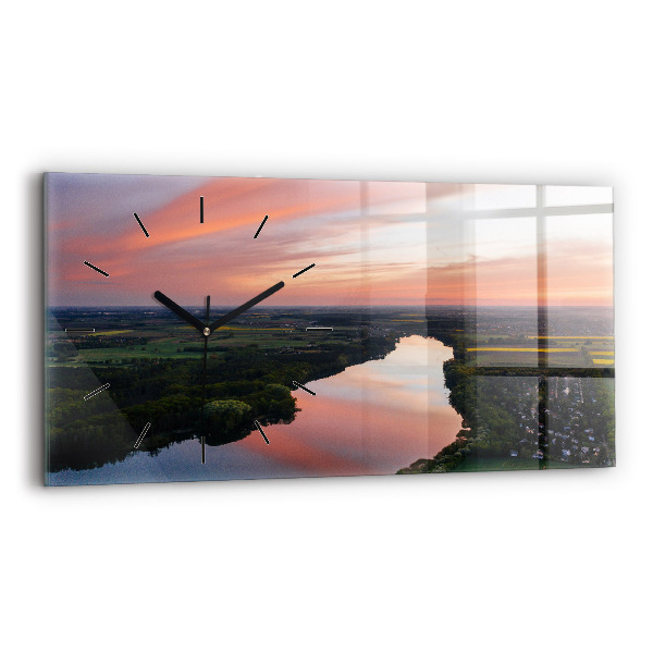 Glass wall clock rectangular Aerial View of the Lake