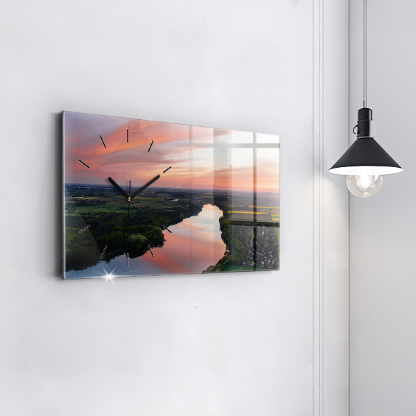Glass wall clock rectangular Aerial View of the Lake