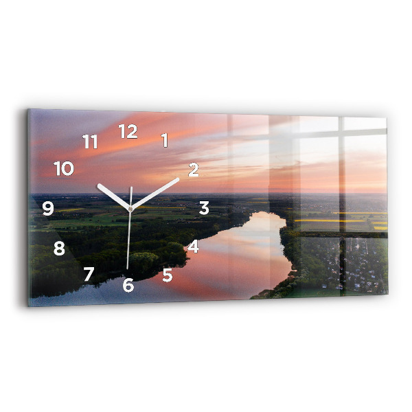 Glass wall clock rectangular Aerial View of the Lake
