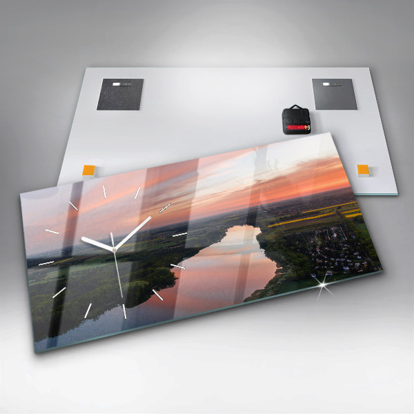 Glass wall clock rectangular Aerial View of the Lake