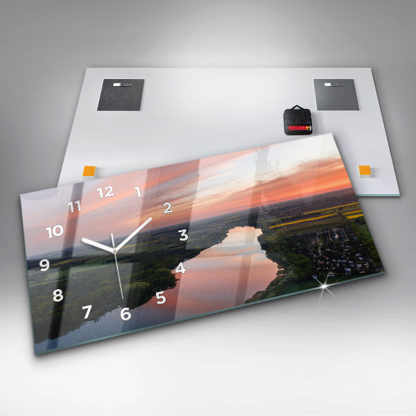 Glass wall clock rectangular Aerial View of the Lake