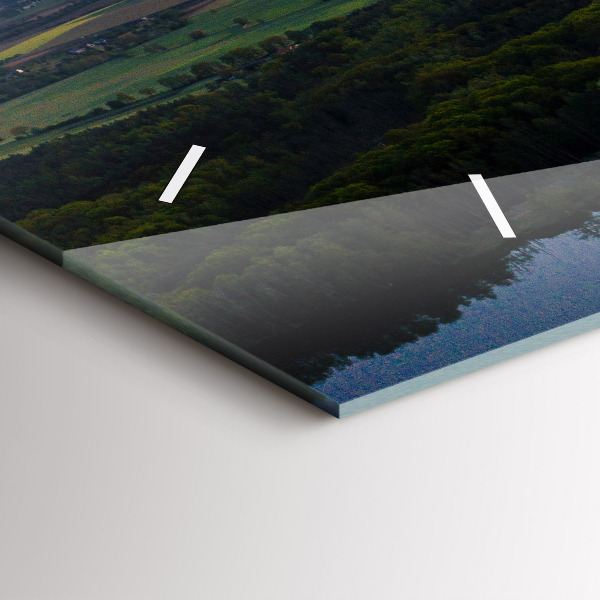 Glass wall clock rectangular Aerial View of the Lake