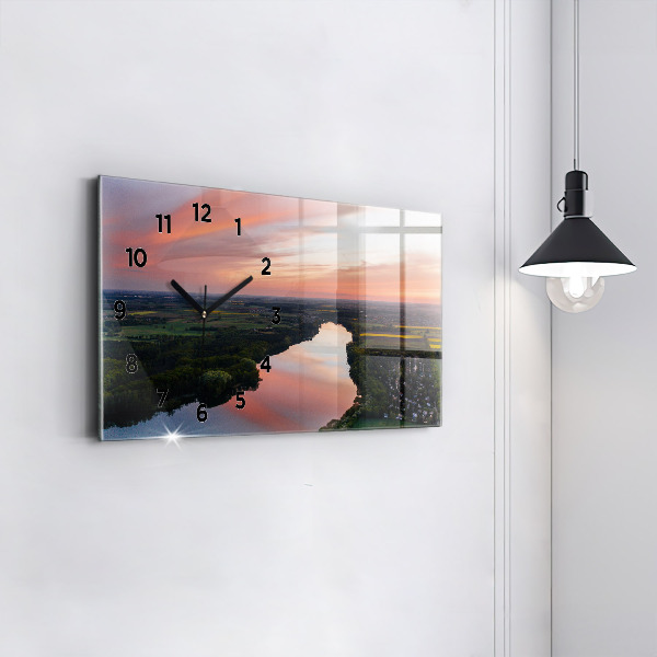Glass wall clock rectangular Aerial View of the Lake